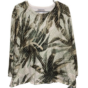 Alfred Dunner Multi-Color Top Round Studded Neck 3/4 Sleeve Size 2X